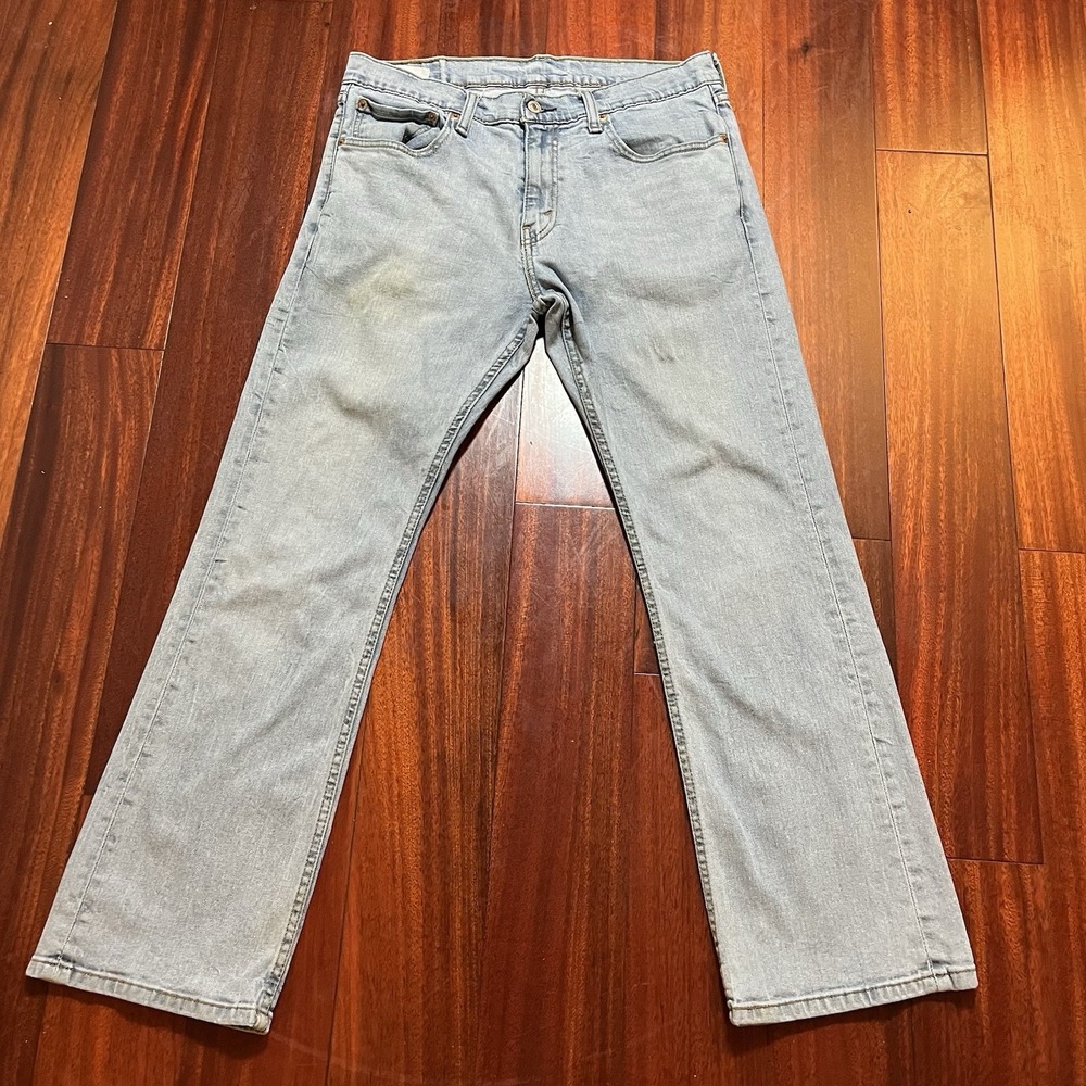 Levis Jeans Men 34x30 (33x30) 527 Slim Bootcut Blue Light Wash Distressed Grunge